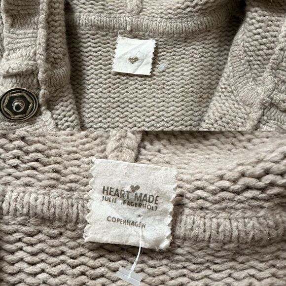 Julie Fagerholt, Heartmade Hooded Beige embellished Wool Angora Cardigan Size S - Picture 3 of 16